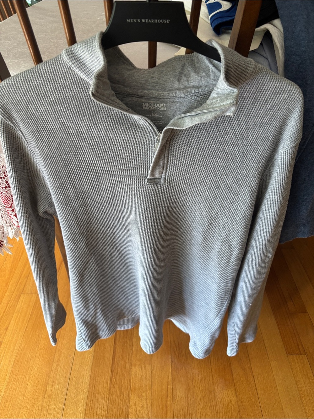 Michael Kors Gray Waffle-Knit Quarter Zip Pullover